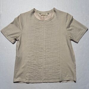 MARNI Archival Pintuck Pleated Cream Cotton Silk Top Short Sleeve Crewneck 38/SM